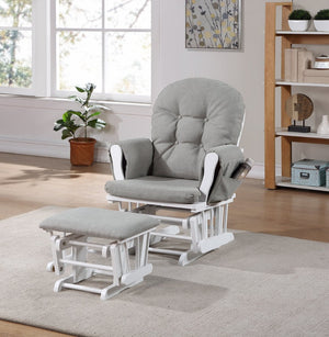 English Elm Mason Nursery Glider Ottoman Set Tufted Oyster Fabric White Wood Frame Rocker B022P174719