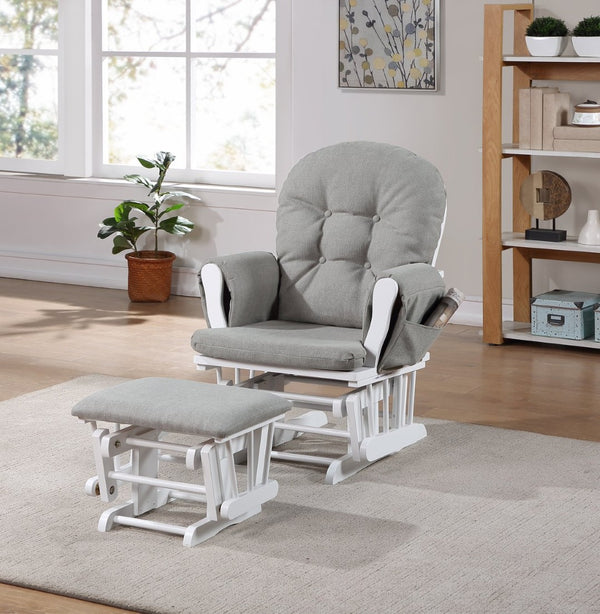 English Elm Mason Nursery Glider Ottoman Set Tufted Oyster Fabric White Wood Frame Rocker B022P174719