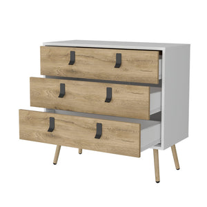English Elm White 3-Drawer Dresser With Macadamia Accents - Modern Design For Compact Spaces & Stylish Storage B062P175198-GIGA