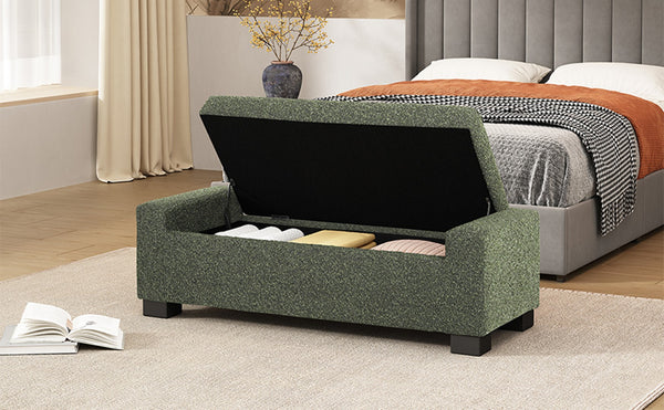 English Elm 50" Rectangular Storage Ottoman Bench Textured Fabric Birch Legs Hinged Lid Entryway 74862.00