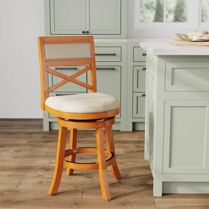 English Elm 24" Counter Height X-Back Swivel Stool with Padded Charcoal Seat, Solid Hardwood Frame, Durable Swivel mecanismo Natural B04660716