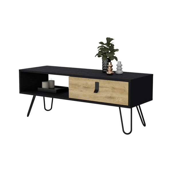 English Elm Wenge Hairpin Legs Coffee Table with Macadamia Finish, Drawer & Open Shelf, Chic 40.94" Top Storage Elegance B062P175178