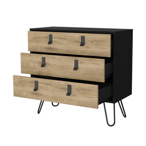 English Elm Wenge 3-Drawer Dresser with Macadamia Finish, Smooth-Glide Drawers, Metal Handles & Stylish Legs B062P175199