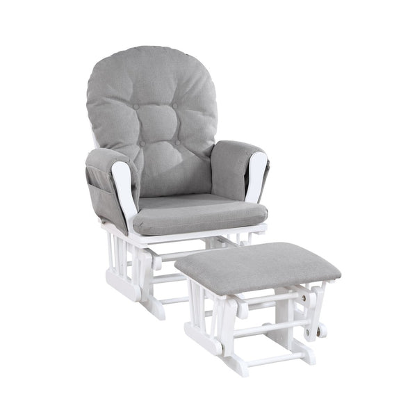English Elm Mason Nursery Glider Ottoman Set Tufted Oyster Fabric White Wood Frame Rocker B022P174719