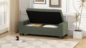 English Elm 50" Rectangular Storage Ottoman Bench Textured Fabric Birch Legs Hinged Lid Entryway 74862.00
