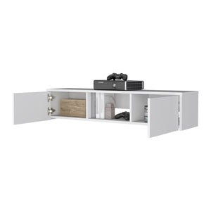 English Elm White Floating TV Stand 2-Door Wall-Mount Console with Central Open Shelf, Cable Management, Sleek Storage Solution B062P175187
