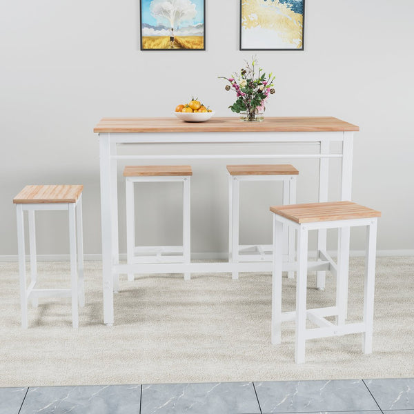English Elm 5-piece Modern Kitchen Table Set with 4 Bar Stools, Oak White MDF & Metal Frame, Compact 47.5" x 23.7" x 35.5" W578P167476