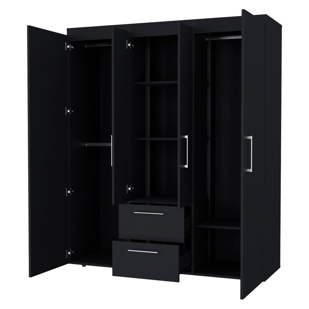 English Elm Wenge Elegant All-In-One 2-Door Armoire with 6 Shelves, 2 Drawers & Spacious Hanging Storage, 70" B062S00391