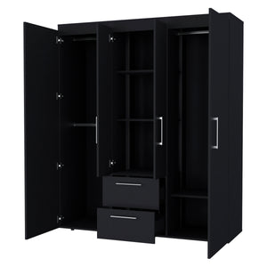 English Elm Wenge Elegant All-In-One 2-Door Armoire with 6 Shelves, 2 Drawers & Spacious Hanging Storage, 70" B062S00391