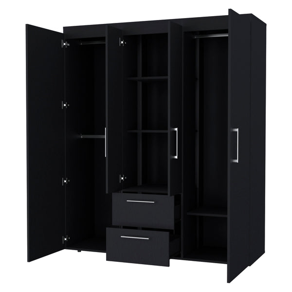English Elm Wenge Elegant All-In-One 2-Door Armoire with 6 Shelves, 2 Drawers & Spacious Hanging Storage, 70" B062S00391