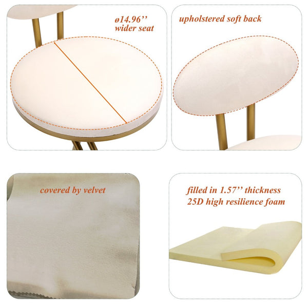 English Elm Round Velvet Counter Stools Set of 2 with Gold Frame and Cushioned Back for Kitchen Island W1757P167860