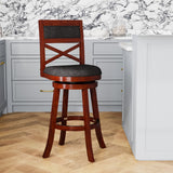 English Elm 30" Bar Height X-Back Swivel Stool, Stool, Cherry Finish, Charcoal Fabric Seat