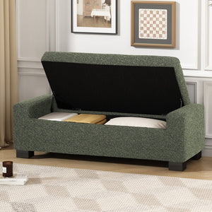 English Elm 50" Rectangular Storage Ottoman Bench Textured Fabric Birch Legs Hinged Lid Entryway 74862.00
