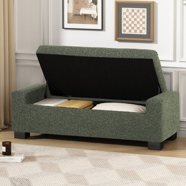 English Elm 50" Rectangular Storage Ottoman Bench Textured Fabric Birch Legs Hinged Lid Entryway 74862.00