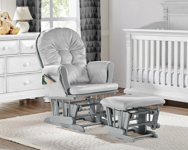 English Elm Mason Nursery Glider Ottoman Set Tufted Upholstered Plush Comfort Gray Fabric B022P174716