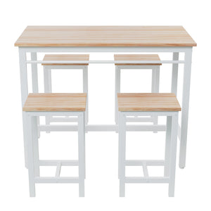 English Elm 5-piece Modern Kitchen Table Set with 4 Bar Stools, Oak White MDF & Metal Frame, Compact 47.5" x 23.7" x 35.5" W578P167476