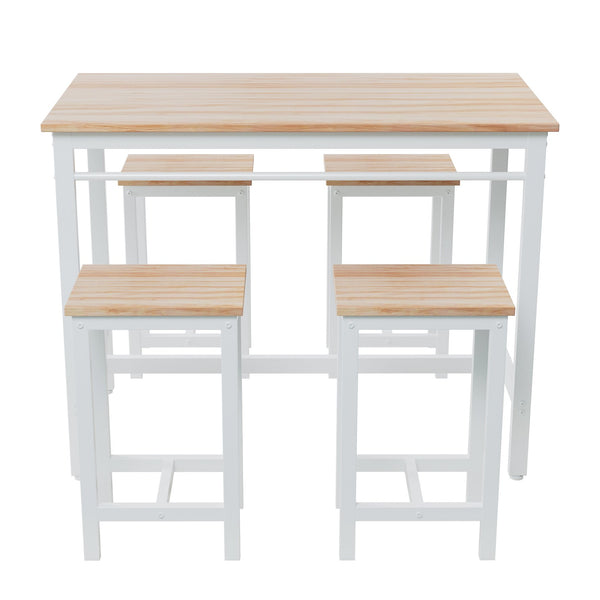 English Elm 5-piece Modern Kitchen Table Set with 4 Bar Stools, Oak White MDF & Metal Frame, Compact 47.5" x 23.7" x 35.5" W578P167476