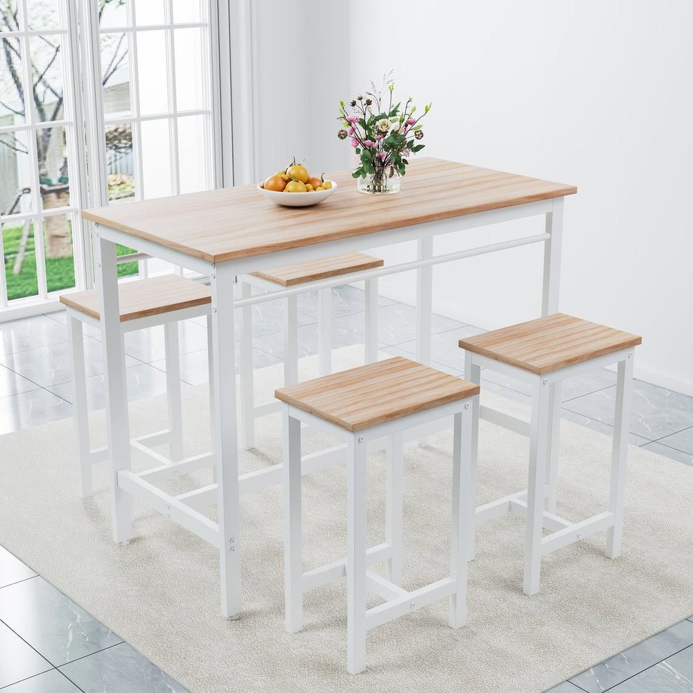 English Elm 5-piece Modern Kitchen Table Set with 4 Bar Stools, Oak White MDF & Metal Frame, Compact 47.5" x 23.7" x 35.5" W578P167476