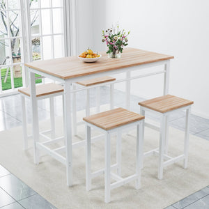 English Elm 5-piece Modern Kitchen Table Set with 4 Bar Stools, Oak White MDF & Metal Frame, Compact 47.5" x 23.7" x 35.5" W578P167476