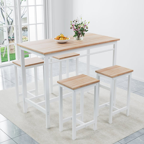 English Elm 5-piece Modern Kitchen Table Set with 4 Bar Stools, Oak White MDF & Metal Frame, Compact 47.5" x 23.7" x 35.5" W578P167476