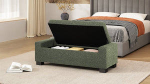 English Elm 50" Rectangular Storage Ottoman Bench Textured Fabric Birch Legs Hinged Lid Entryway 74862.00
