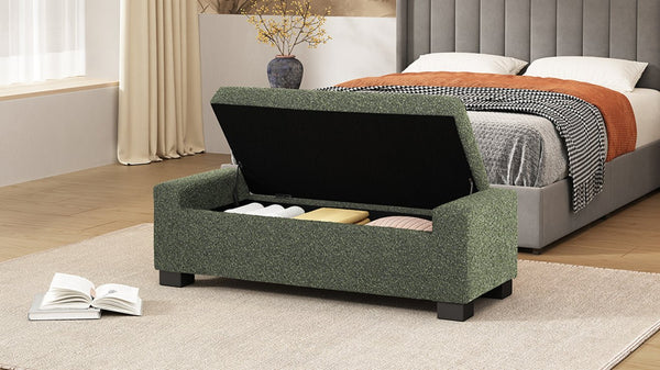English Elm 50" Rectangular Storage Ottoman Bench Textured Fabric Birch Legs Hinged Lid Entryway 74862.00