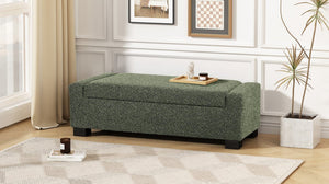 English Elm 50" Rectangular Storage Ottoman Bench Textured Fabric Birch Legs Hinged Lid Entryway 74862.00