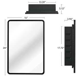 English Elm Black Modern 16x24 Metal Framed Mirror Cabinet – Wall or Recessed Mount, Rust‑Resistant Iron, Adjustable Glass Shelves W2203P176548