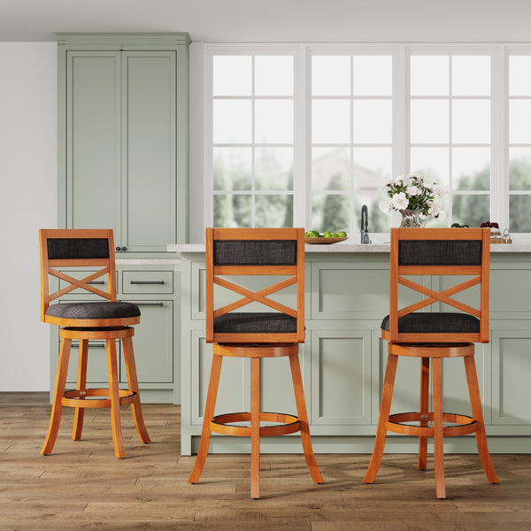 English Elm 30" Bar Height Swivel Stool – Classic X-Back Design With Charcoal Fabric Seat For Kitchen & Bar Decor B04660719
