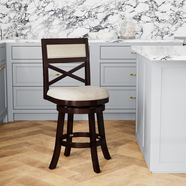 English Elm 24" Counter Height X-Back Swivel Stool with Padded Seat, Solid Hardwood Frame, Durable Swivel Mechanism Espresso B04660712