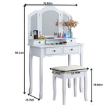 English Elm Sanlo Wooden Vanity Make Up Table and Stool Set, Silver