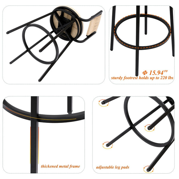 English Elm Creamy Hand Woven Paper Rope Swivel Barstools Set of 2 with Black Steel Frame for Kitchen Creamy White W1757P144565
