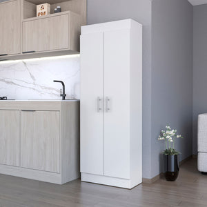 English Elm White 5-Shelf Storage Pantry Cabinet with Double Doors, Space-Saving 66.8" Tall Organizer for Kitchen B062P175200