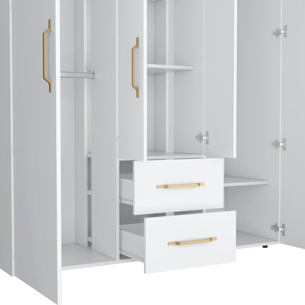 English Elm Stained Walnut Four Door Wardrobe with Rods Shelves and Drawers for Bedroom B062S01878
