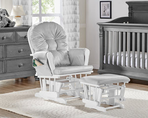 English Elm Mason Nursery Glider Ottoman Set White Wood Frame Gray Tufted Upholstered Rocker B022P174717
