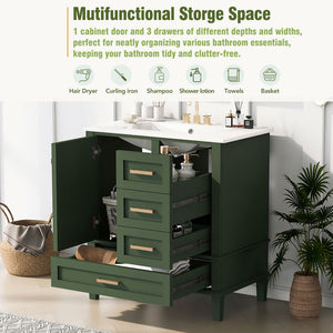 English Elm 30" Modern Bathroom Vanity with Solid Wood Frame, Ceramic Sink, Gold Handles & Soft-Close Storage Green WF321698AAF