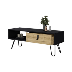 English Elm Wenge Hairpin Legs Coffee Table with Macadamia Finish, Drawer & Open Shelf, Chic 40.94" Top Storage Elegance B062P175178