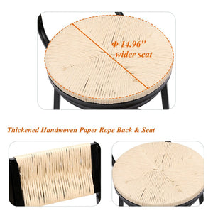 English Elm Creamy Hand Woven Paper Rope Swivel Barstools Set of 2 with Black Steel Frame for Kitchen Creamy White W1757P144565
