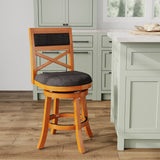 English Elm 24" Counter Height X-Back Swivel Stool, Natural Finish, Charcoal Fabric Seat