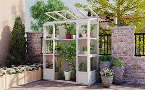 English Elm TOPMAX 78-inch Wooden Greenhouse Walk-In with 4 Skylights, 2 Folding Shelves & Anti-Fall Stability White SP100017AAK