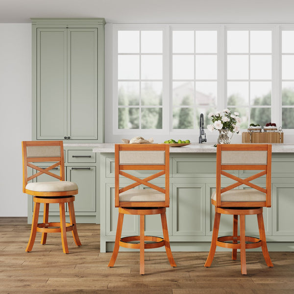 English Elm 24" Counter Height X-Back Swivel Stool with Padded Charcoal Seat, Solid Hardwood Frame, Durable Swivel mecanismo Natural B04660716