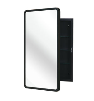 English Elm Black Modern 16x24 Metal Framed Mirror Cabinet – Wall or Recessed Mount, Rust‑Resistant Iron, Adjustable Glass Shelves W2203P176548