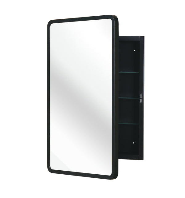 English Elm Black Modern 16x24 Metal Framed Mirror Cabinet – Wall or Recessed Mount, Rust‑Resistant Iron, Adjustable Glass Shelves W2203P176548