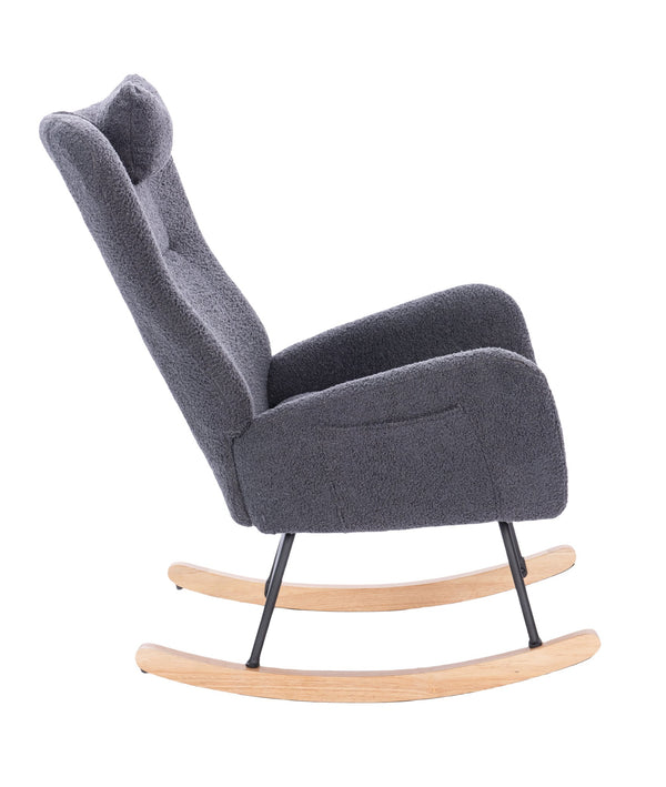 English Elm Teddy Dark Grey Upholstered Nursery Rocking Chair - Ergonomic High Back, Plush Seat, Sturdy Frame W2069P174789