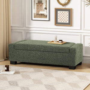 English Elm 50" Rectangular Storage Ottoman Bench Textured Fabric Birch Legs Hinged Lid Entryway 74862.00