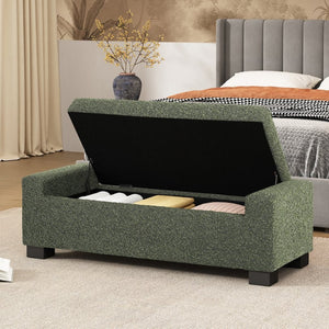 English Elm 50" Rectangular Storage Ottoman Bench Textured Fabric Birch Legs Hinged Lid Entryway 74862.00