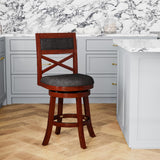 English Elm 24" Counter Height X-Back Swivel Stool, Cherry Finish, Charcoal Fabric Seat