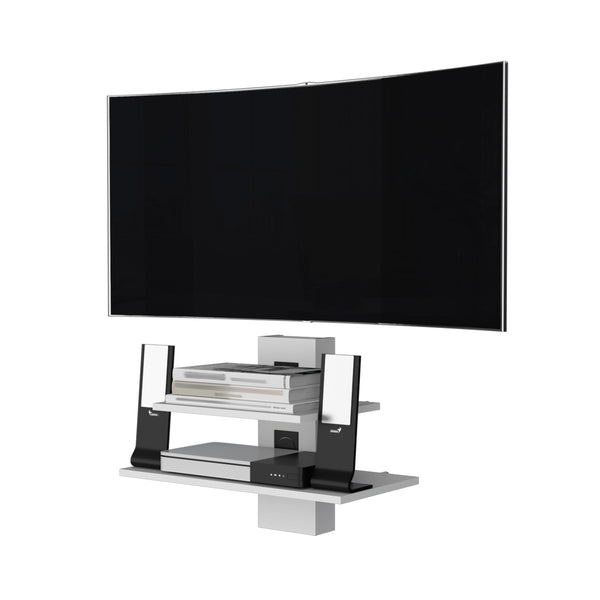 English Elm White Dual-Shelf Wall Floating Shelf — Modern Minimalist 2-Tier Display with Cable Management Holes B062P175185