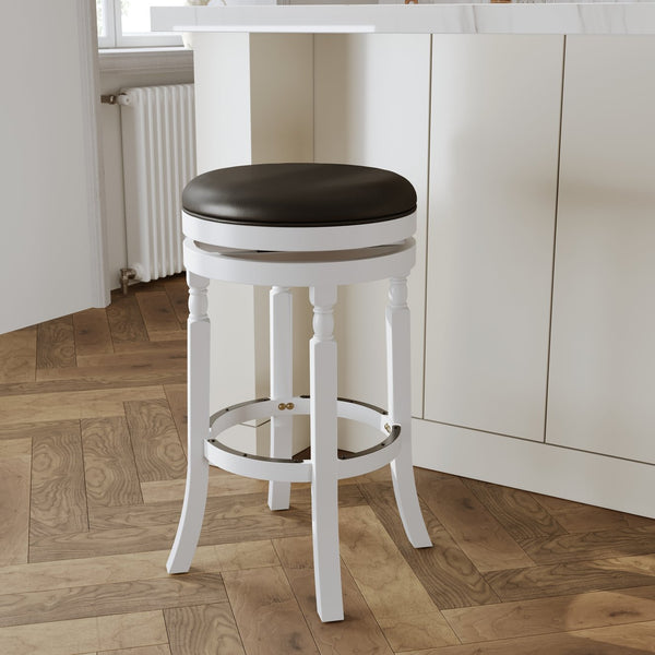English Elm 30" Bar Stool - Classic White Finish, Comfortable Black Leather Seat, Swivel & Durable Design B04660737