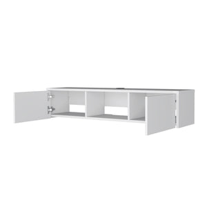 English Elm White Floating TV Stand 2-Door Wall-Mount Console with Central Open Shelf, Cable Management, Sleek Storage Solution B062P175187